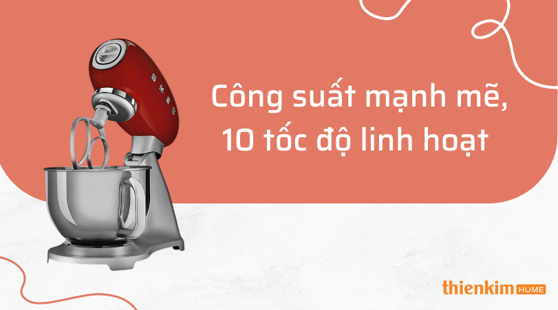 Công suất mạnh mẽ 10 tốc độ linh hoạt Máy trộn đa năng SMEG SMF02RDEU 535.43.609